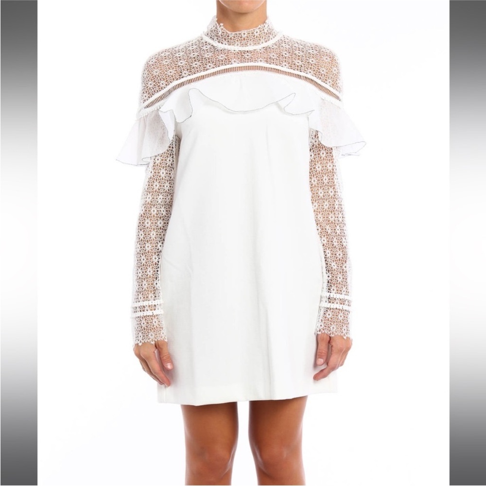 EUC Self-Portrait Military Cape Lace Long Sleeve Mini Dress Size 8